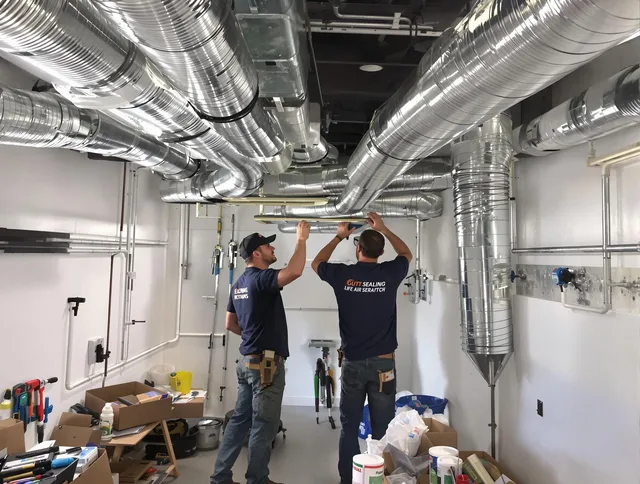 Wareham Air Duct Cleaning technician applying professional duct sealing solutions in Wareham