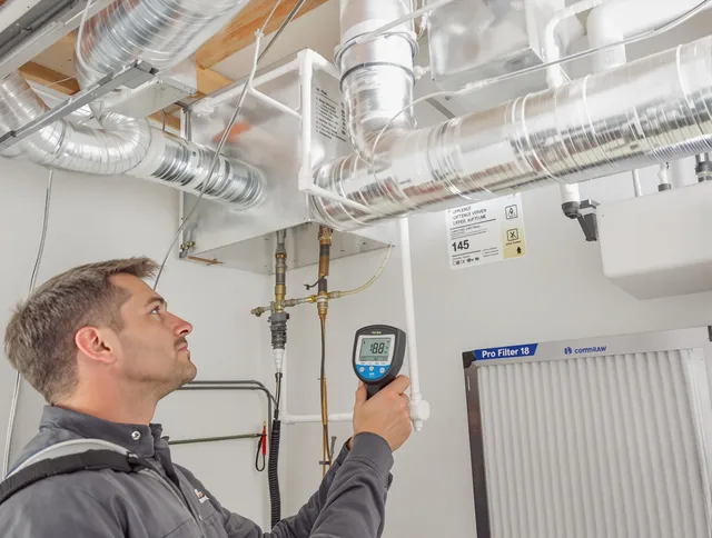 Wareham Air Duct Cleaning expert conducting detailed filter system inspection using diagnostic tools in Wareham