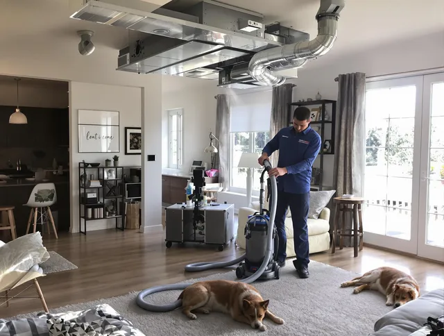 Wareham Air Duct Cleaning technician performing detailed indoor duct cleaning for improved air quality in Wareham